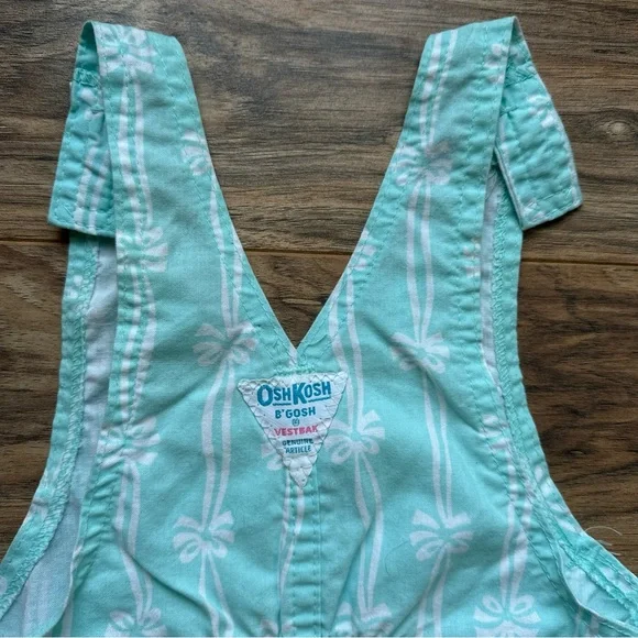 Vintage OshKosh B'Gosh Overalls Girls Size 6 Bow Ribbon Teal Vestbak Rare